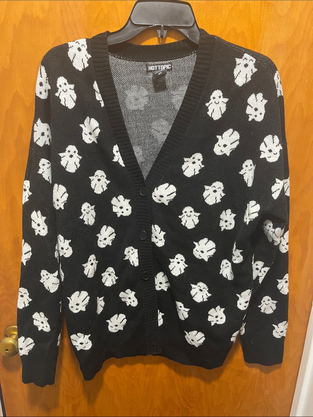 Hot Topic Black Cardigan with White Ghost Knit Pattern